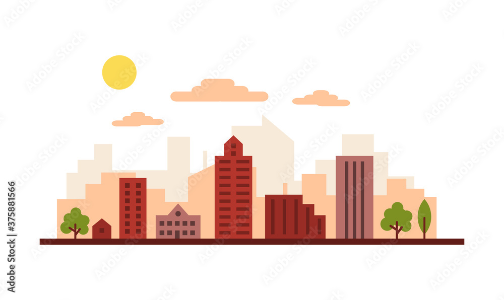 City street and  buildings vector illustration, a flat style design.