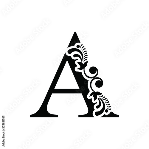 letter A flower ornament. Vector logo. Monogram alphabet. Beautiful floral capital letters	
