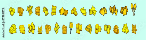set of ravioli food with various model isolated on blue