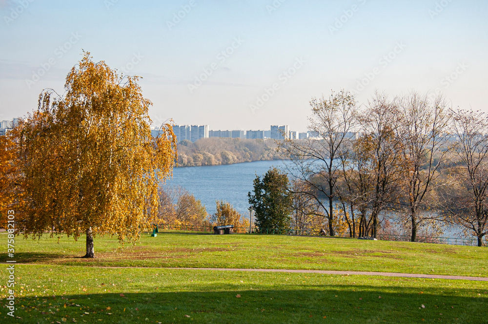 View of Kolomenskoye Park and Moskva river in autumn, Moscow, Russia