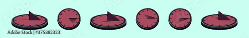 set of sun dial with various models isolated on blue