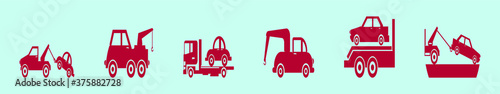 set of towing car cartoon icon design template with various models. vector illustration