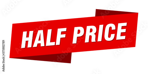half price banner template. ribbon label sign. sticker