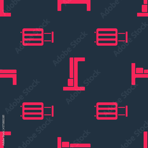 Set Suitcase and Bed on seamless pattern. Vector.