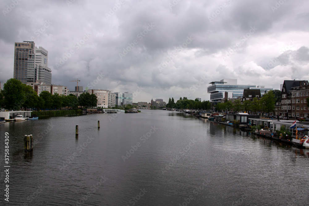 View On The Amstel River During Dark Weather At Amsterdam 14-7-2020 The Netherlands