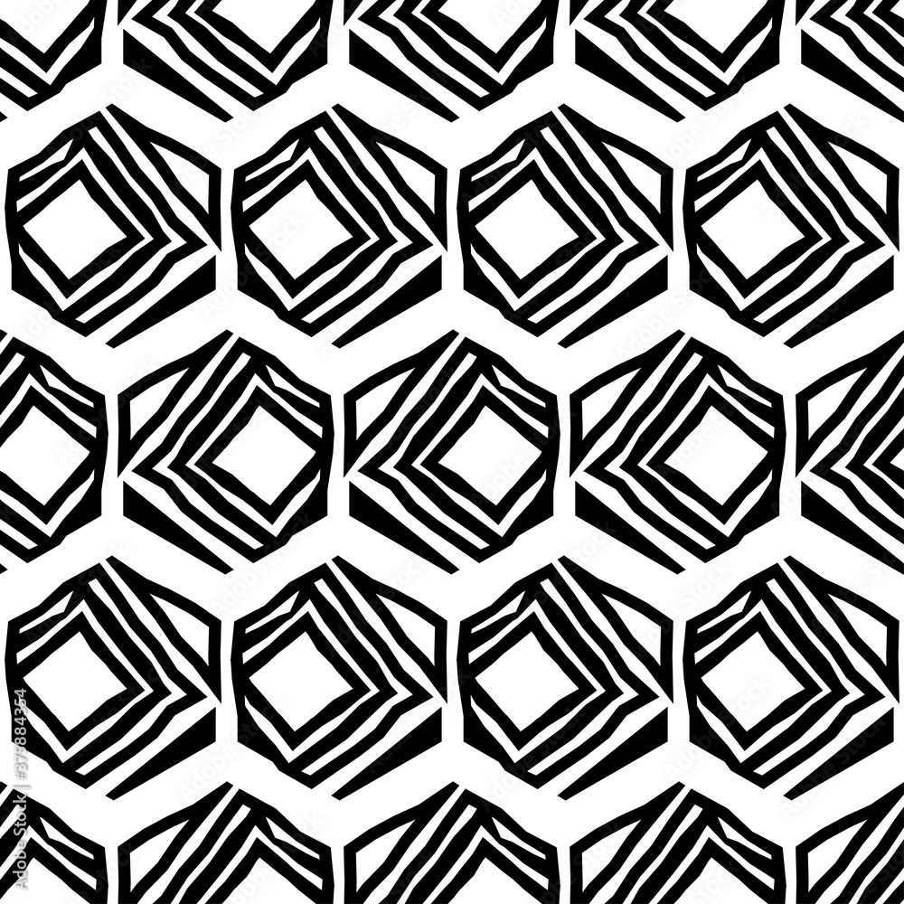 Black geometric shapes on a white background. Broken lines. Striped structure. Vector illustration for web design or print.