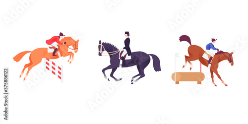 Equestrian icon set, horse sport clip art, show jumping, dressage and cross competition 