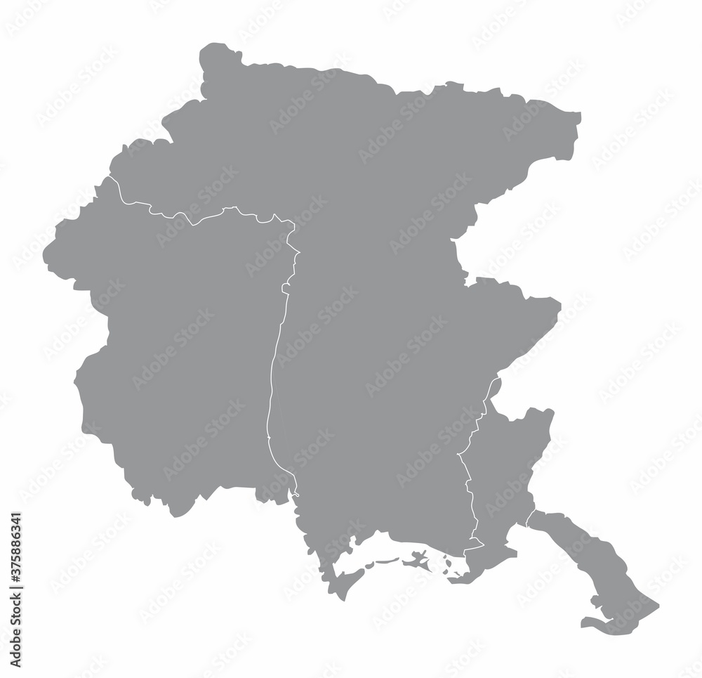 The Friuli-Venezia Giulia region map divided in provinces, Italy