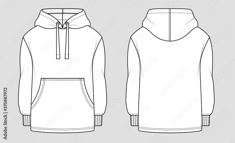 Oversized trend hoodie. Technical sketch of clothes. Fashion vector ...