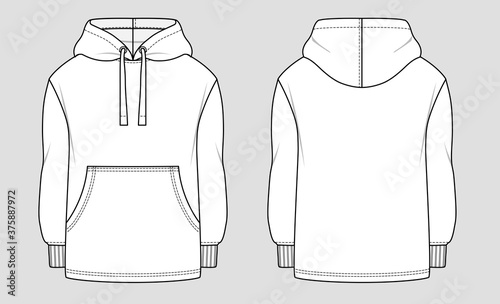 Oversized trend hoodie. Technical sketch of clothes. Fashion vector illustration photo