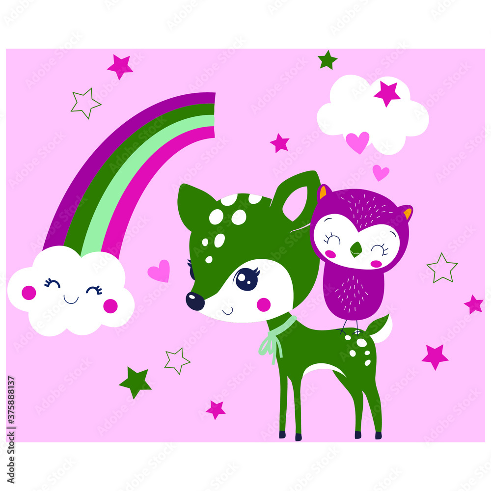 Naklejka premium deer and fawn cartoon