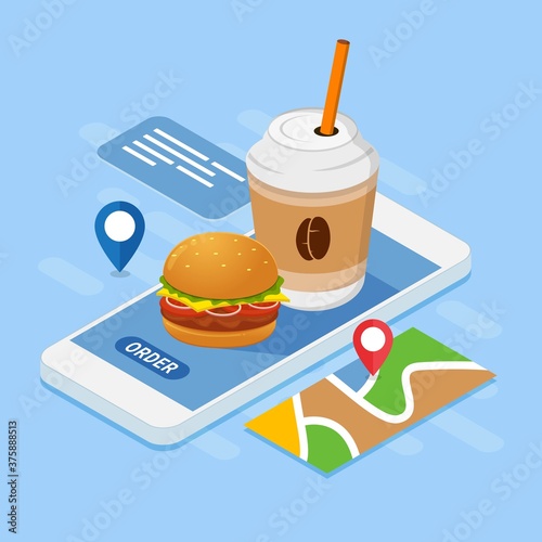 Fast food and drink online order design concept vector illustration