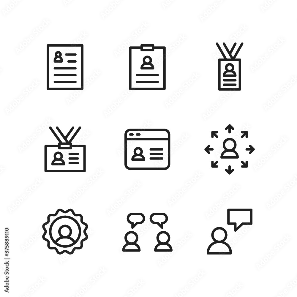 Human Resource icon set includes cv, resume, lanyard, job, employee, personal, career, work, interview, recruitment.