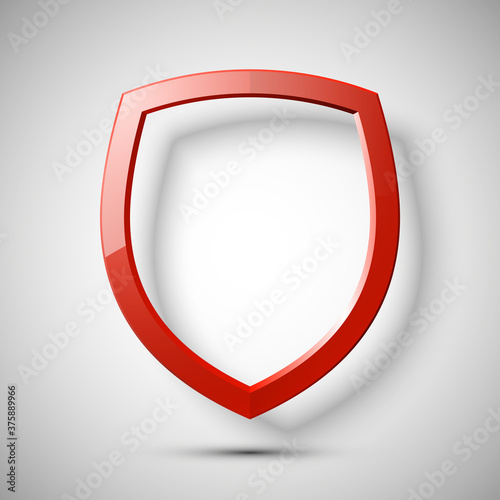 Protection empty shield concept. Safety badge icon. Privacy transparent banner. Security plain label. Defense tag. Presentation simple sticker shape. Defense blank sign. illustration