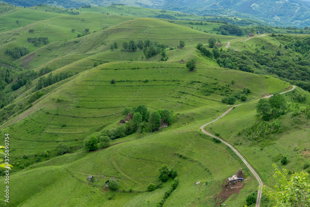 landscape with green hills and road landscape with green hills and road