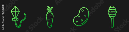 Set line Potato, Kite, Carrot and Honey dipper stick. Gradient color icons. Vector.