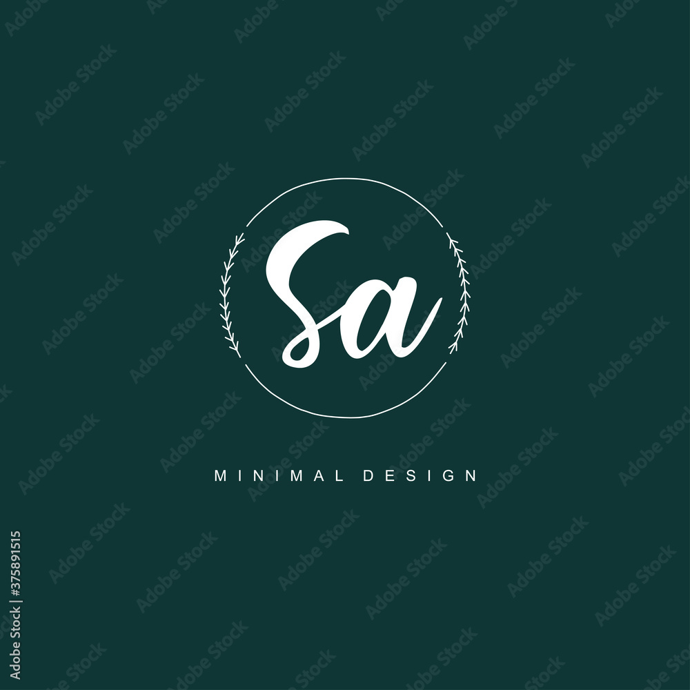 SA Initial handwriting or handwritten logo for identity. Logo with signature and hand drawn style.