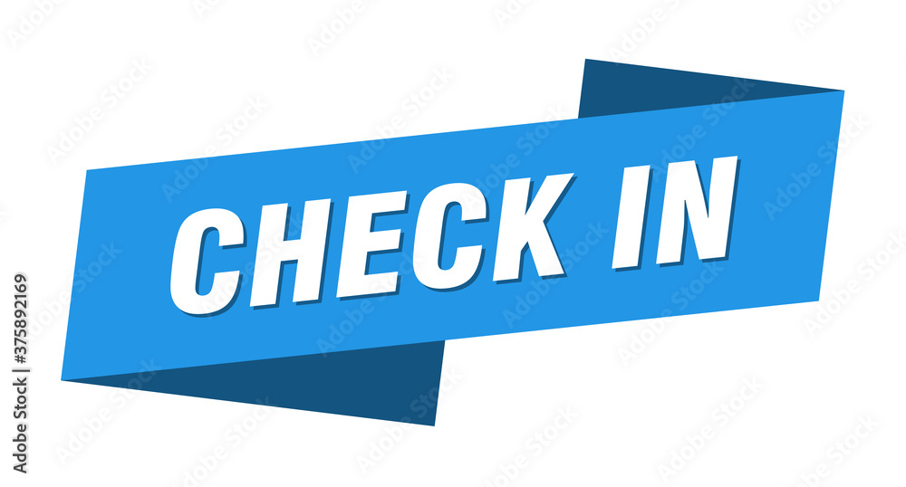 check in banner template. ribbon label sign. sticker