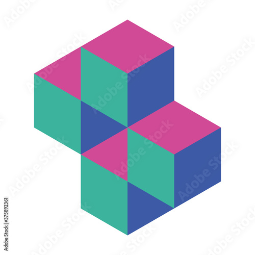 Cross of cubes. Retro colored. Isometric 3D vector object