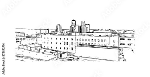 Building view with landmark of Augusta is a city in Georgia, near the South Carolina border. Hand drawn sketch illustration in vector.