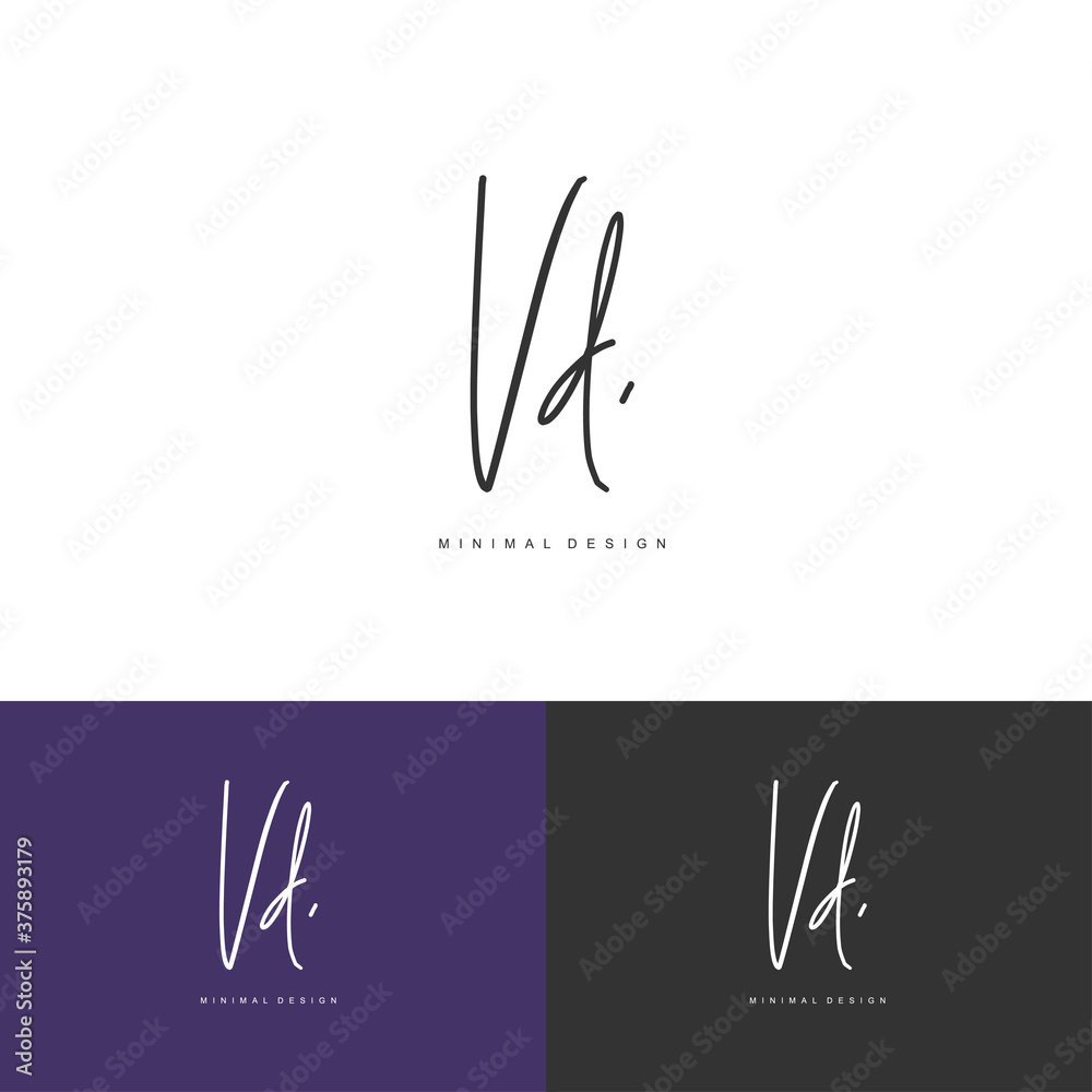 VD Initial handwriting or handwritten logo for identity. Logo with signature and hand drawn style.