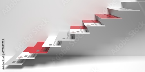 Flag of Malta on plastic credit cards as stairs of a staircase. Consumer loans related 3D rendering