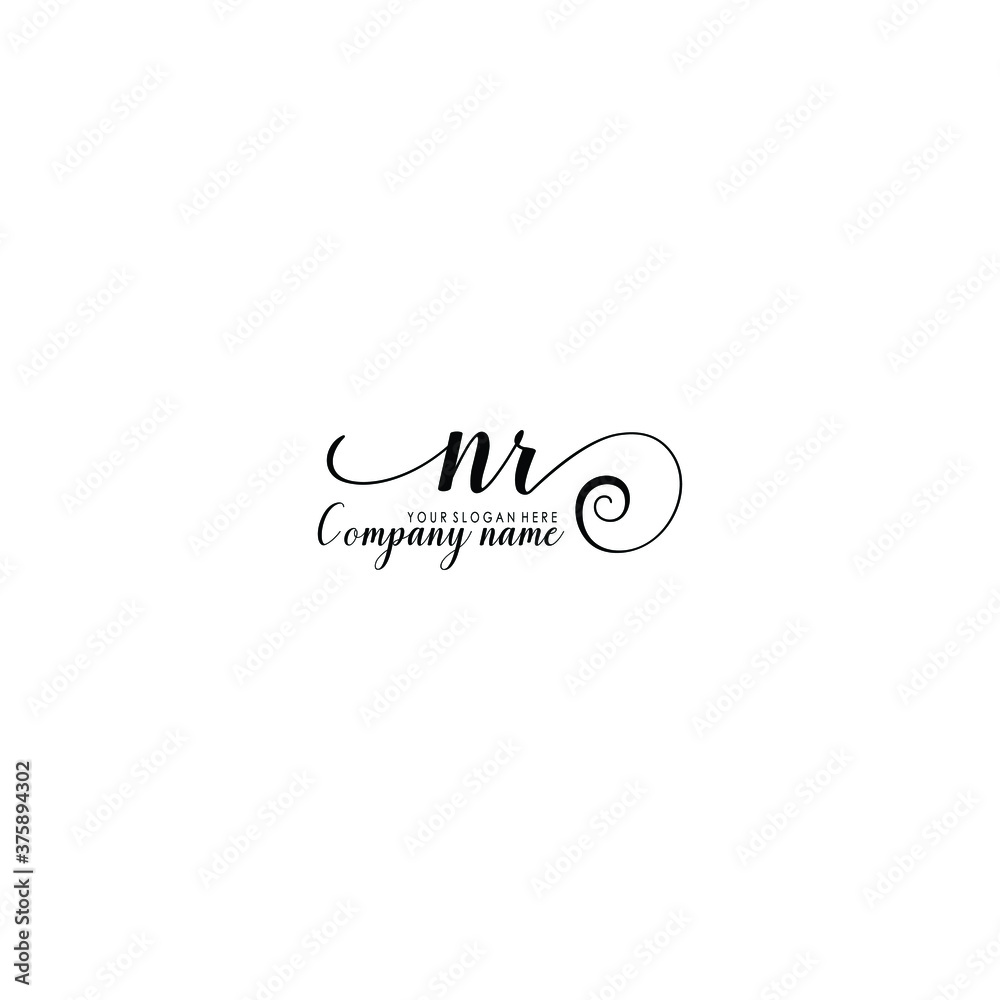 NR Initial handwriting logo template vector
