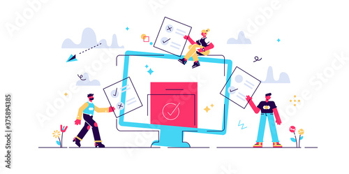 Online voting mini people concept 