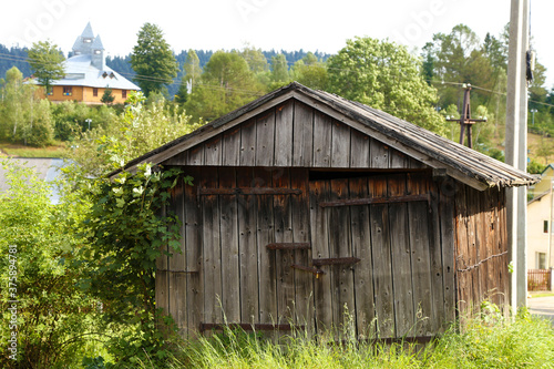 An old abandoned wooden garage