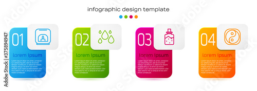 Set line Aroma lamp, Water drop, Spa salt and Yin Yang. Business infographic template. Vector.
