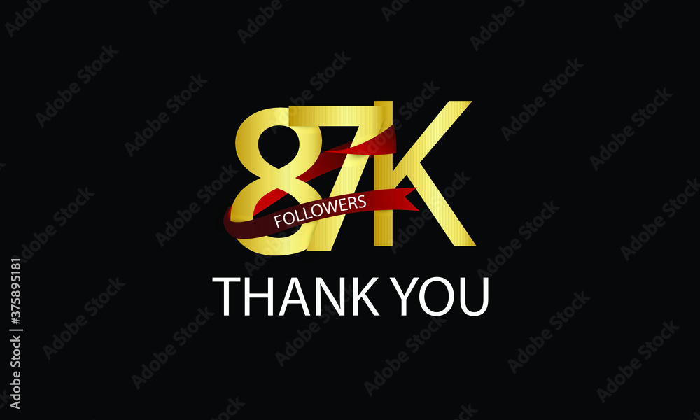 87K, 87.000 Followers Thank You anniversary Red logo with Tosca ribbon. For Social Medias - Vector 87K, 87.000 Followers Thank You anniversary Red logo with Tosca ribbon. For Social Medias - Vector