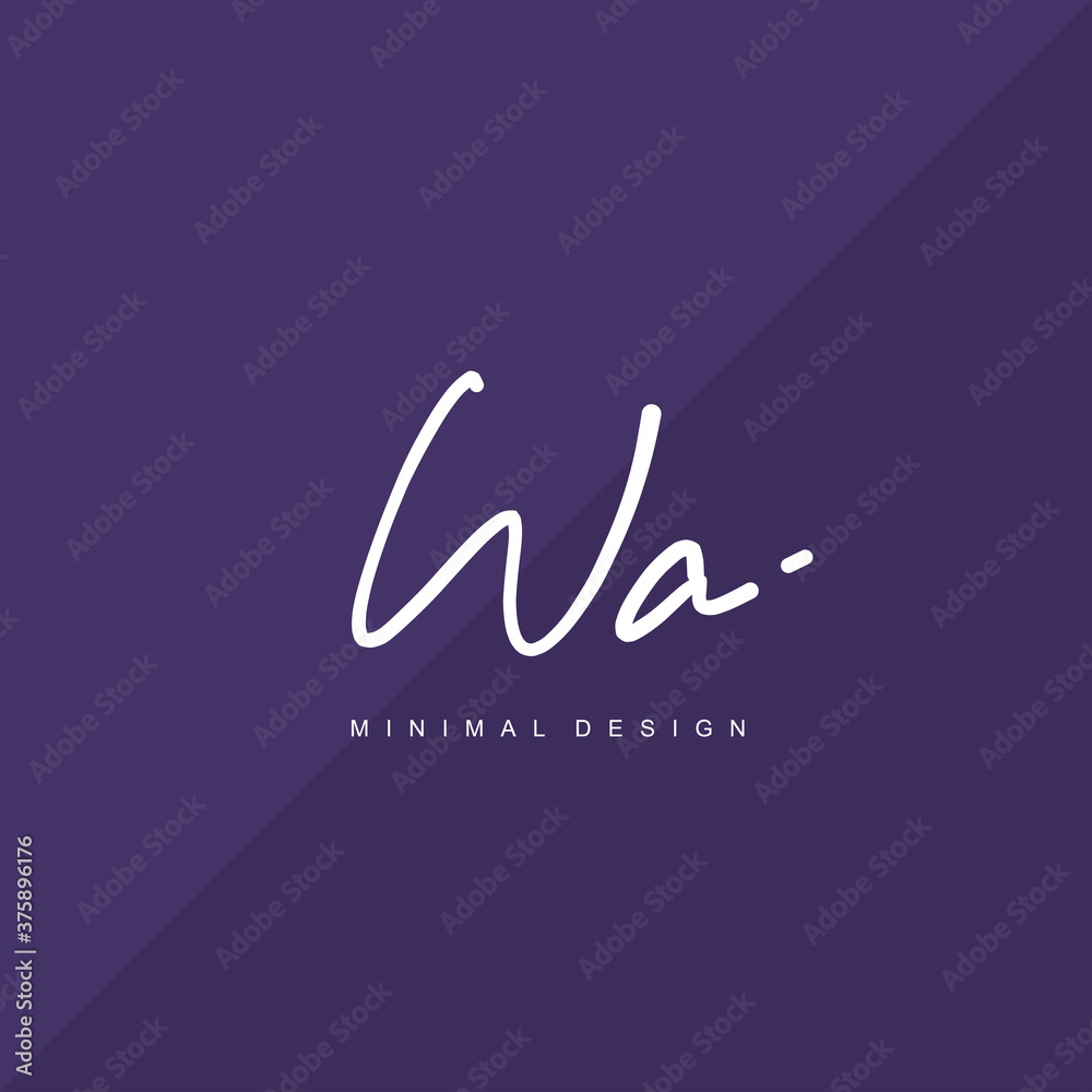 WA Initial handwriting or handwritten logo for identity. Logo with signature and hand drawn style.