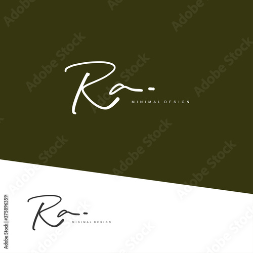RA Initial handwriting or handwritten logo for identity. Logo with signature and hand drawn style.
