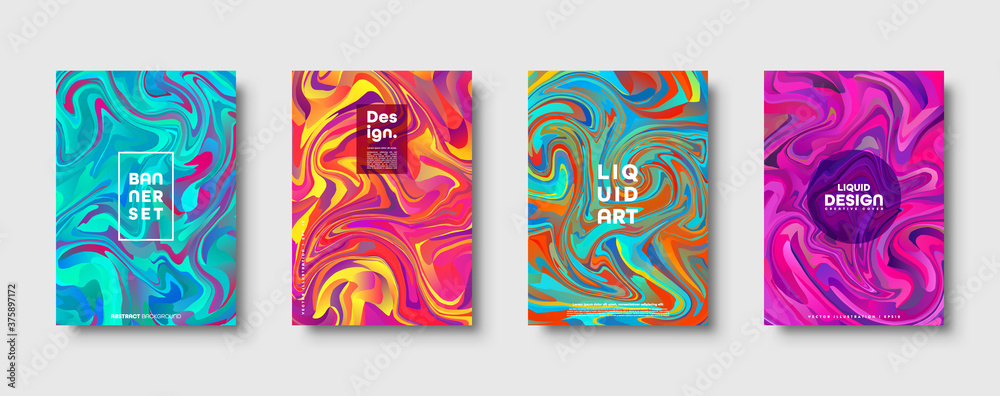 Obraz premium Colorful abstract geometric background. Liquid dynamic gradient waves. Fluid marble texture. Modern covers set. Vector illustration.
