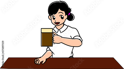ビールを飲む女性　制服