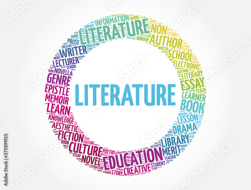 Literature circle word cloud collage, education concept background