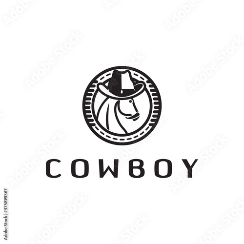 unique logo design with a horse forming a cowboy. vector icon illustration inspiration. circle or emblem style logos