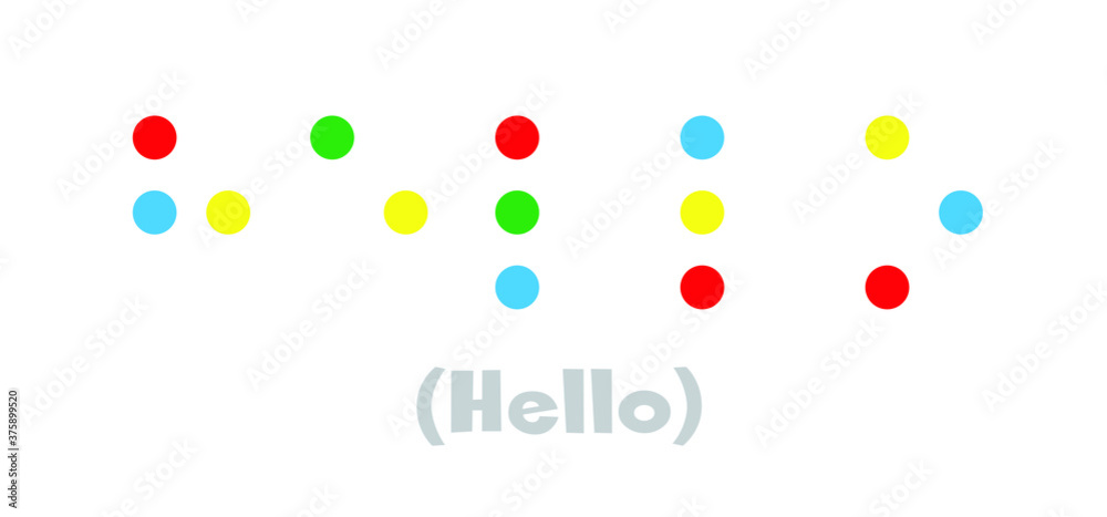 Slogan hello.World braille day, Blind day. Alphabet for blind, reading braille code signs. Vector sign or walking symbol. Text touching the relief hand finger. Louis Braille france Coupvray.