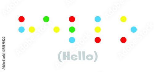 Fototapeta Naklejka Na Ścianę i Meble -  Slogan hello.World braille day, Blind day. Alphabet for blind, reading braille code signs. Vector sign or walking symbol. Text touching the relief hand finger. Louis Braille france Coupvray.