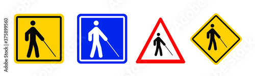 Trafic icon. World braille day, Blind day. Alphabet for blind, reading braille code signs. Vector sign or walking symbol. Text touching the relief hand finger. Louis Braille france Coupvray.