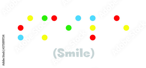 Slogan smile. World braille day, Blind day. Alphabet for blind, reading braille code signs. Vector sign symbol. Text touching the relief hand finger. Louis Braille france Coupvray. Points or dots