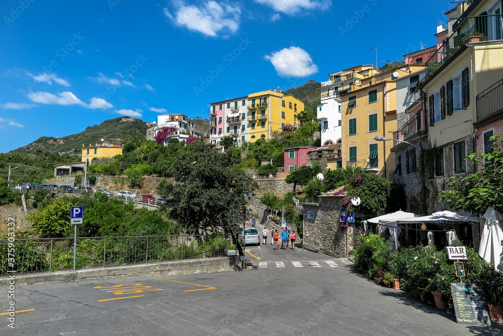 Commune of Riomaggiore, Liguria, Province of Spezia, Italy - September 7, 2016 - Centennial village by the sea that belongs to the Cinque Terre complex