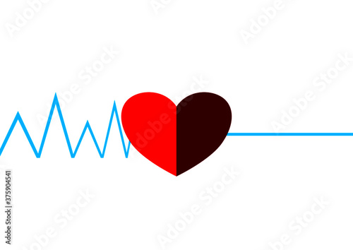 Medical cardiogram of the heart of a dying person. Cardiology. Myocardial infarction. Fatal heart attack. Health and medicine. Heartbeat. Heart symbol. Place for your text. Poster. Booklet. Vector