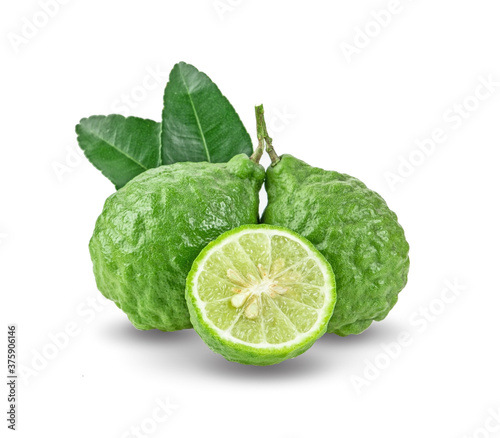 fresh bergamot fruit with leaf isolated on white background