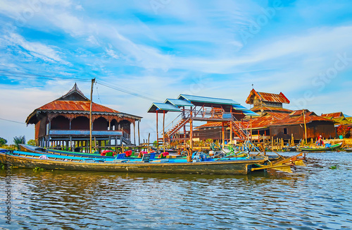 The wooden Monastery of Jumping Cats on Inle Lake, Ywama, Myanmar photo