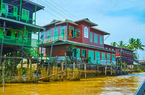 Wooden cottages on Inle Lake, Ywama, Myanmar photo