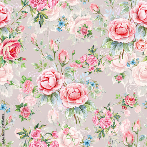 Seamless beautiful pattern for the surface flowers drawn by hand on pape