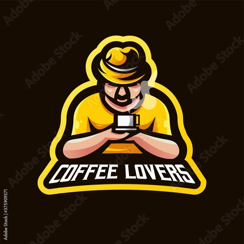 Coffee Lovers e-Sport Mascot Logo Design Illustration Vector