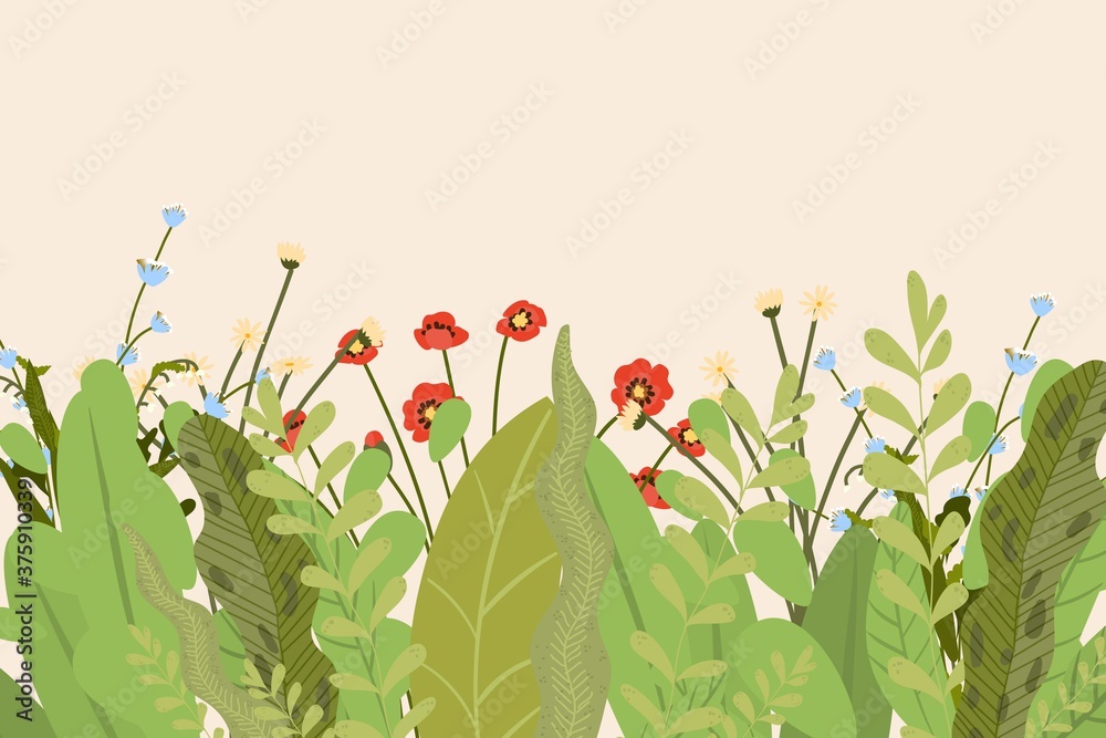 Φωτογραφία Banner flowers, summer flower, floral design, green background, beautiful garden, beauty flora, cartoon style vector illustration
