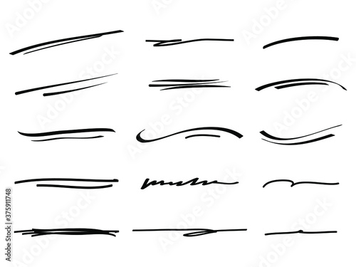 Hand drawn set of underline, curly swishes, swashes, swoops. swirl. Highlight text elements. vector illustration photo